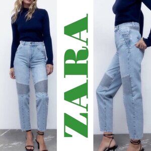 NWT ZARA Z1975 Mom Fit Biker Moto Jeans 100% Cotton Rigid Light Wash, Size 6